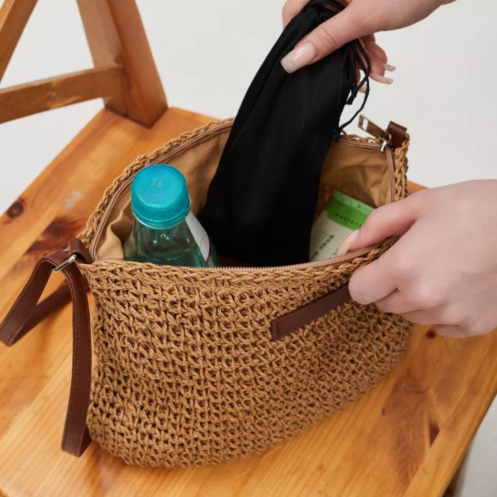 Triana - Sac bandoulière en paille avec fermeture éclair — image 4