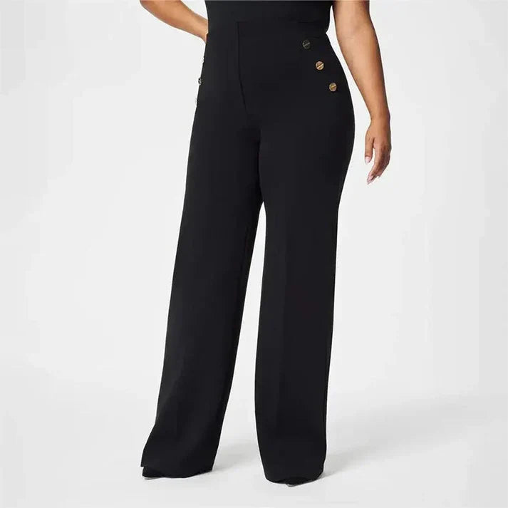 Amaia - Pantalón elástico de tiro alto y botones dorados