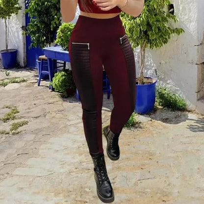 Alma - Pantalón de cuero sintético con acabados a contraste y cremallera