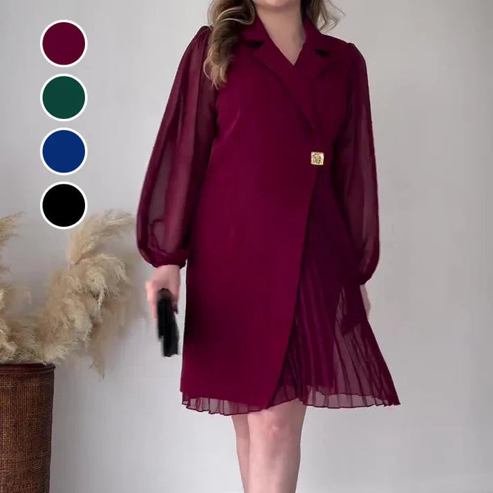 Maela - Vestido con solapas con diseño de textura plisada