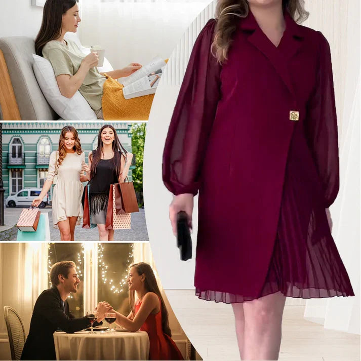 Maela - Vestido con solapas con diseño de textura plisada