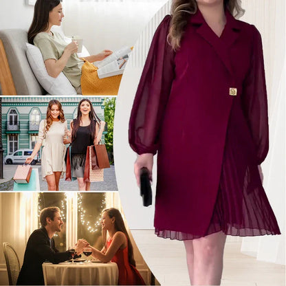 Maela - Vestido con solapas con diseño de textura plisada