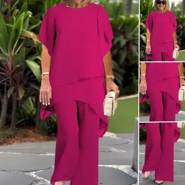 Vega - Conjunto elegante con top asimétrico y pantalón ancho