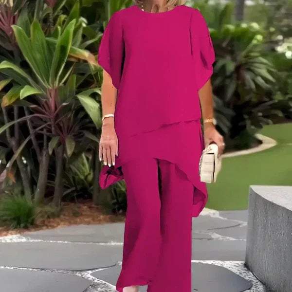 Vega - Conjunto elegante con top asimétrico y pantalón ancho