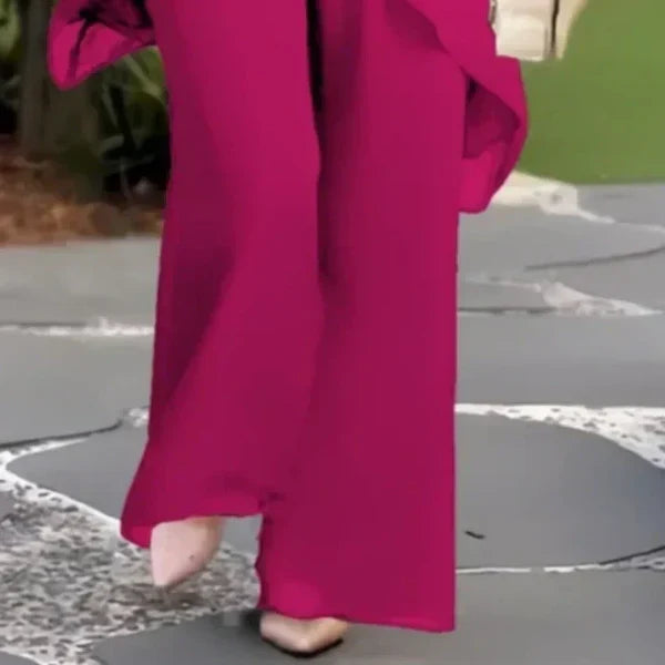 Vega - Conjunto elegante con top asimétrico y pantalón ancho