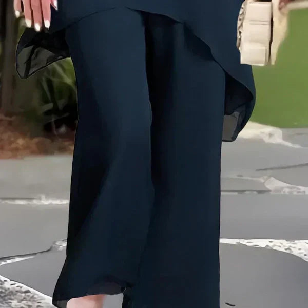 Vega - Conjunto elegante con top asimétrico y pantalón ancho