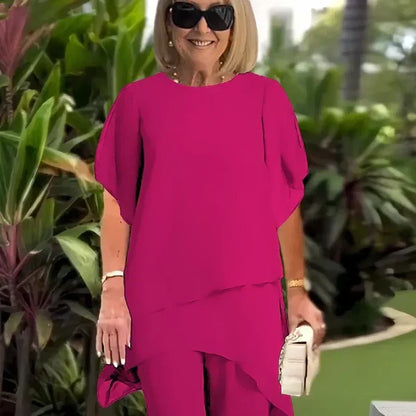 Vega - Conjunto elegante con top asimétrico y pantalón ancho