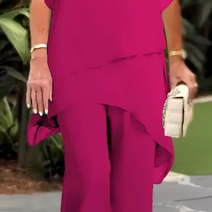 Vega - Conjunto elegante con top asimétrico y pantalón ancho