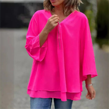 Ariel - Blusa de gasa con doble cremallera