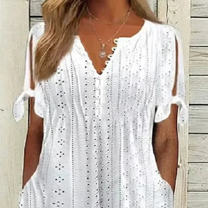 Bianca - Vestido midi calado con escote de pico