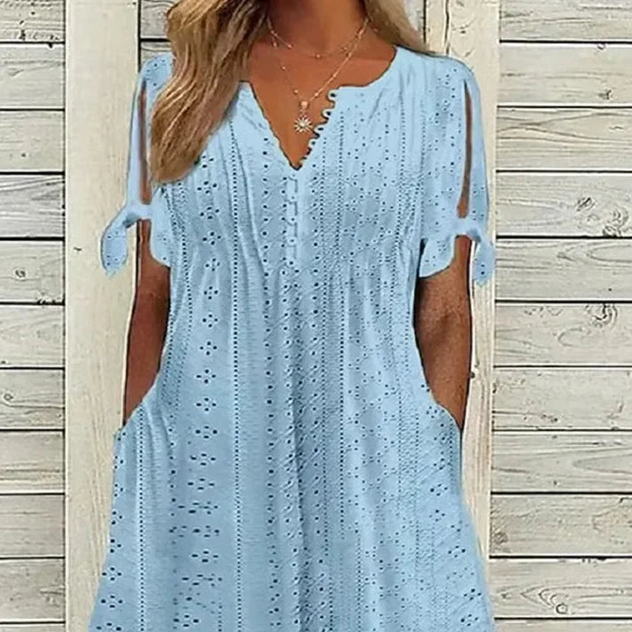 Bianca - Vestido midi calado con escote de pico