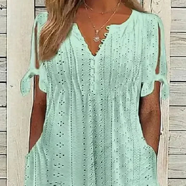 Bianca - Vestido midi calado con escote de pico
