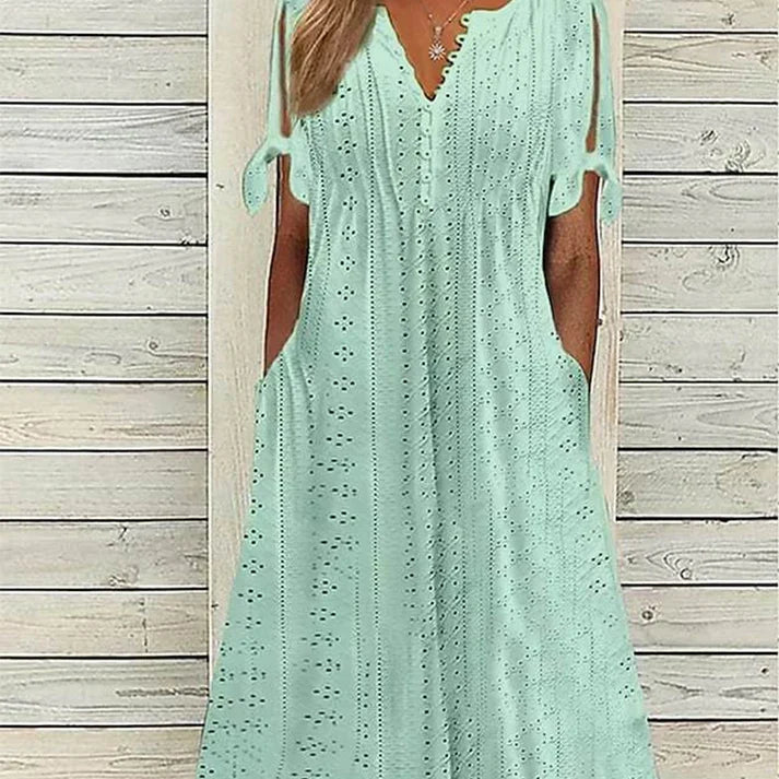 Bianca - Vestido midi calado con escote de pico