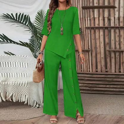 Marisa - Conjunto elegante de top asimétrico y pantalón ancho
