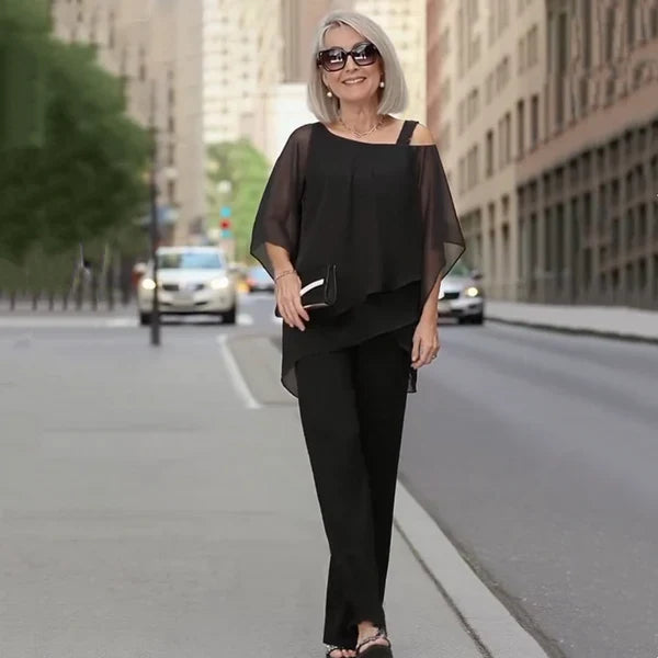 Carmen - Conjunto de gasa plisada y pantalón ancho