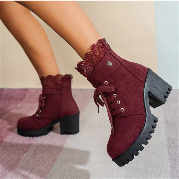 Hespera - Botines con encaje y tacón grueso