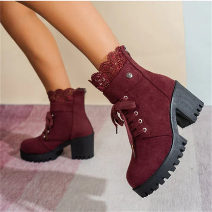 Hespera - Botines con encaje y tacón grueso