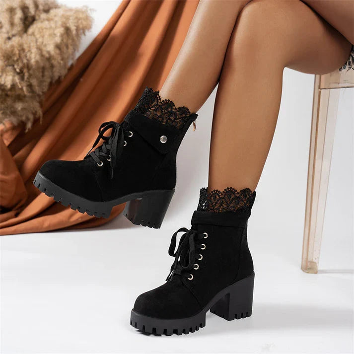 Hespera - Botines con encaje y tacón grueso