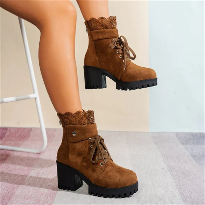 Hespera - Botines con encaje y tacón grueso