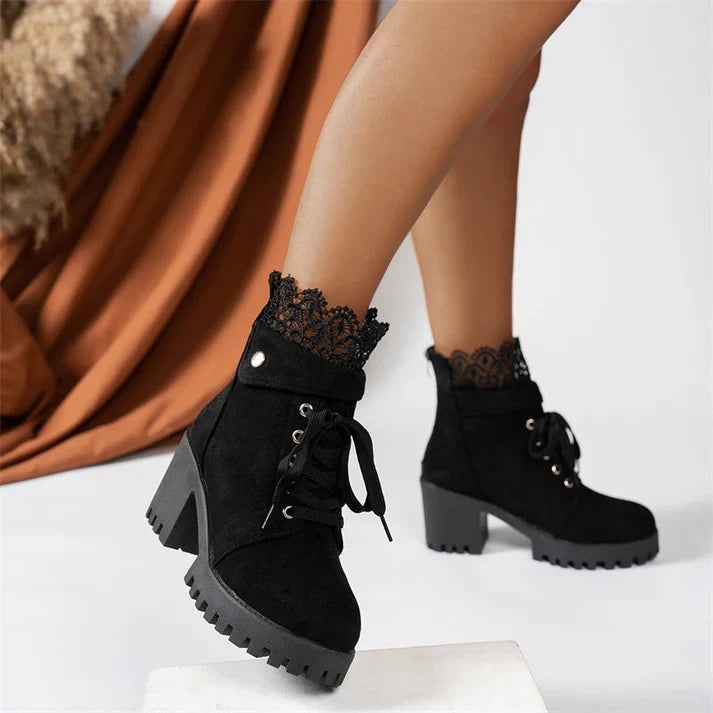 Hespera - Botines con encaje y tacón grueso