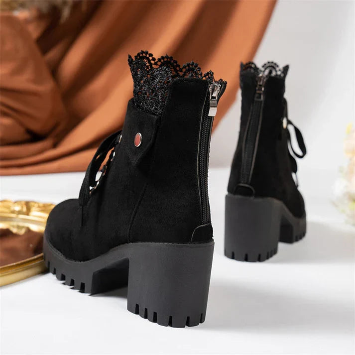 Hespera - Botines con encaje y tacón grueso