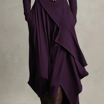 Carlota - Vestido largo elegante con cuello alto y drapeado asimétrico