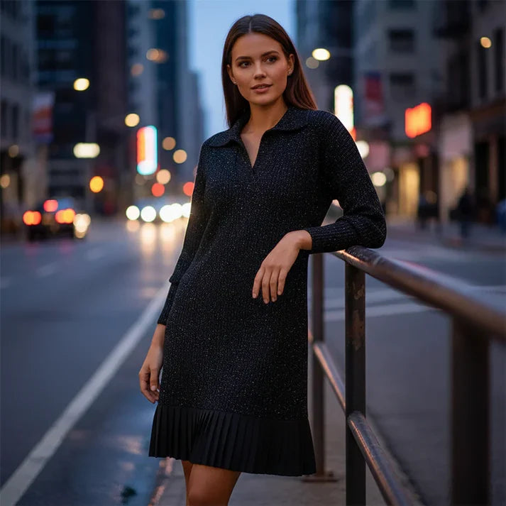 Alicia - Vestido corto con solapa y brillo sutil