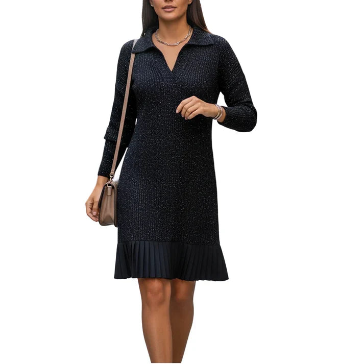 Alicia - Vestido corto con solapa y brillo sutil