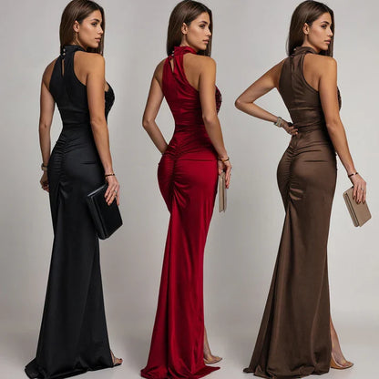 Isabella - Vestido halter con abertura y lentejuelas