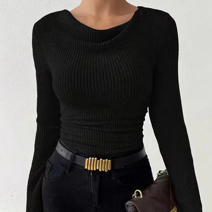 Alma - Top de punto de manga larga con cuello drapeado