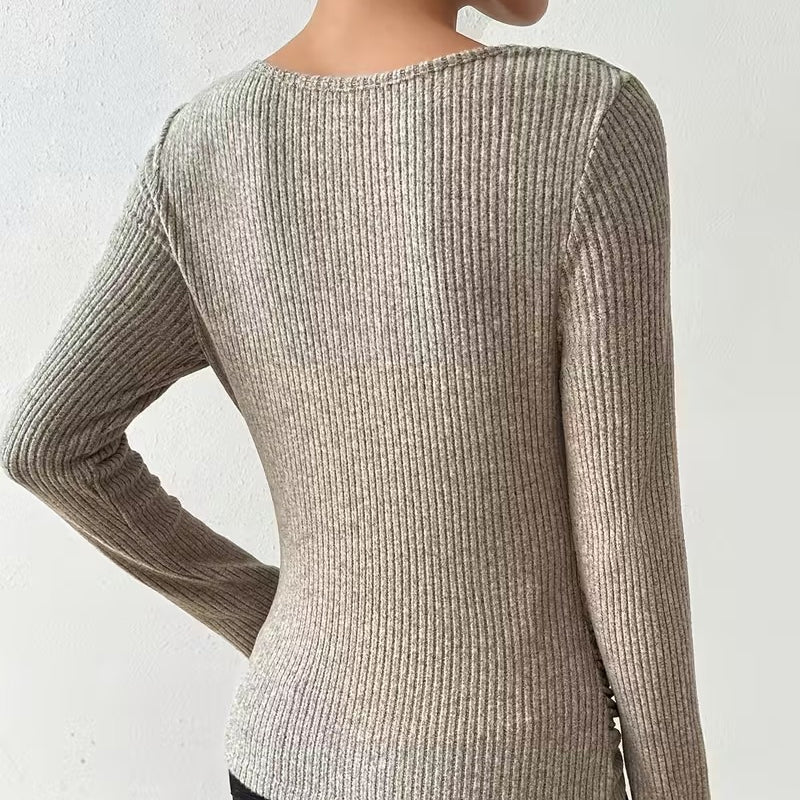 Alma - Top de punto de manga larga con cuello drapeado