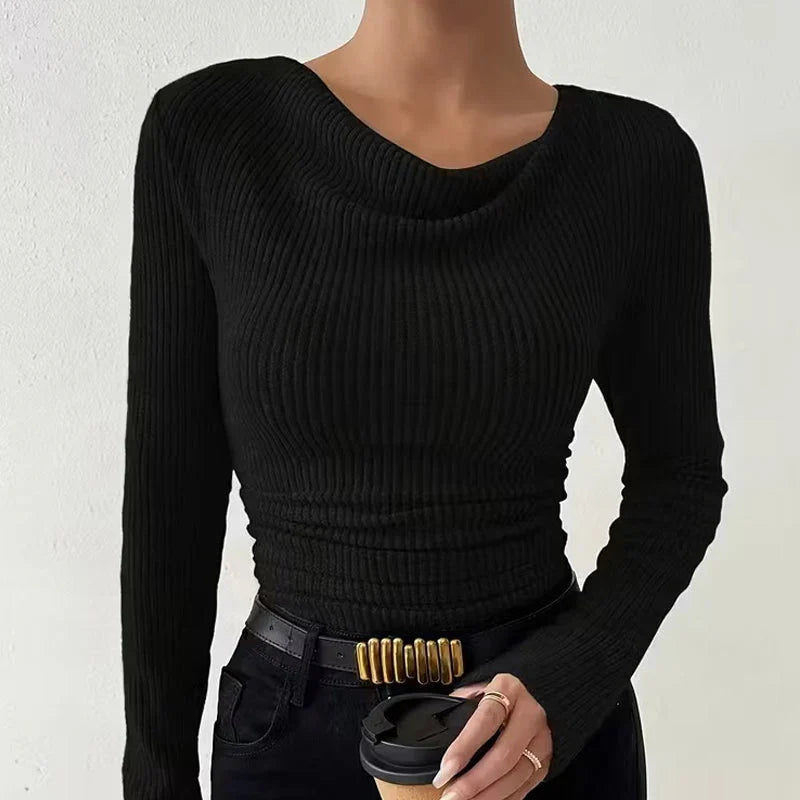 Alma - Top de punto de manga larga con cuello drapeado