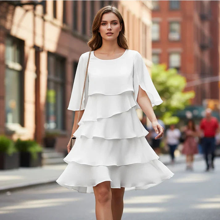 Marela - Vestido elegante de capas y volantes