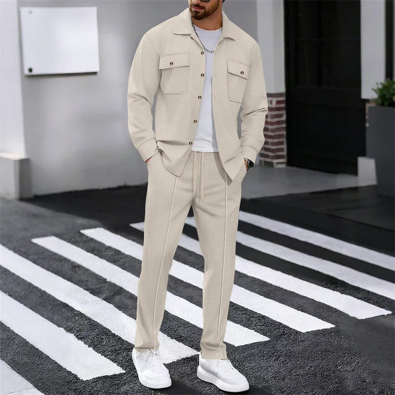 Albert - Conjunto de chaqueta abotonada y pantalón waffle