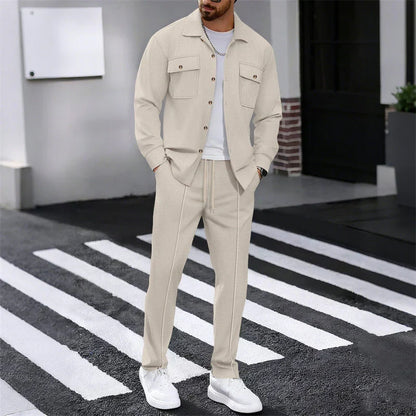 Albert - Conjunto de chaqueta abotonada y pantalón waffle