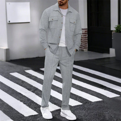Albert - Conjunto de chaqueta abotonada y pantalón waffle