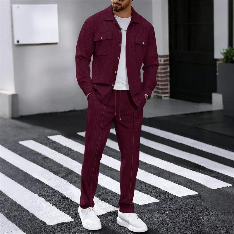 Albert - Conjunto de chaqueta abotonada y pantalón waffle