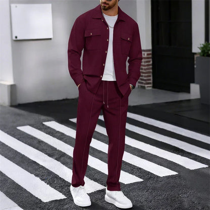 Albert - Conjunto de chaqueta abotonada y pantalón waffle