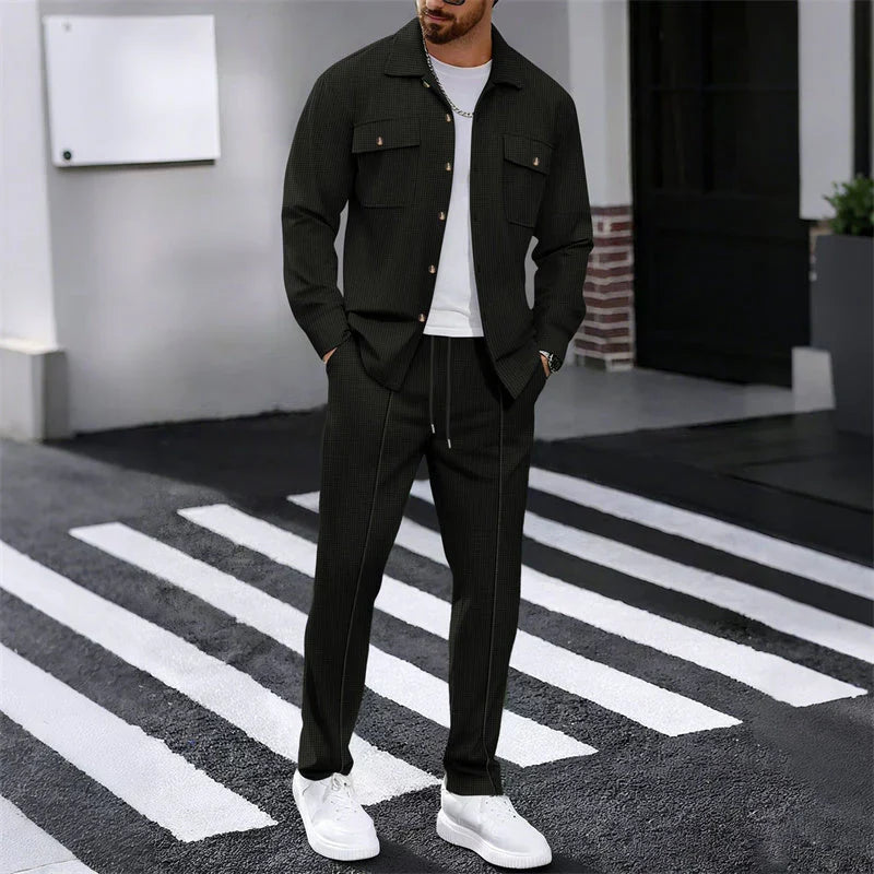 Albert - Conjunto de chaqueta abotonada y pantalón waffle