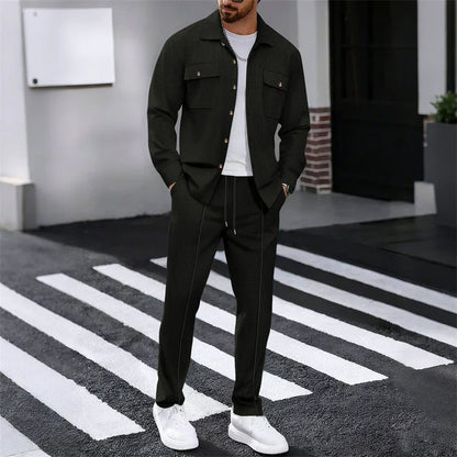 Albert - Conjunto de chaqueta abotonada y pantalón waffle