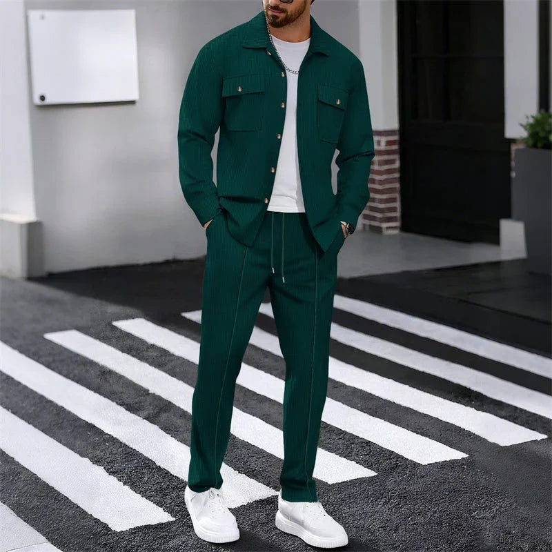 Albert - Conjunto de chaqueta abotonada y pantalón waffle