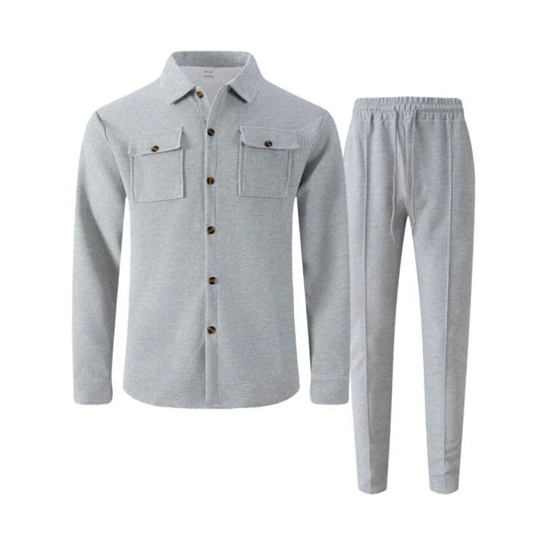 Albert - Conjunto de chaqueta abotonada y pantalón waffle