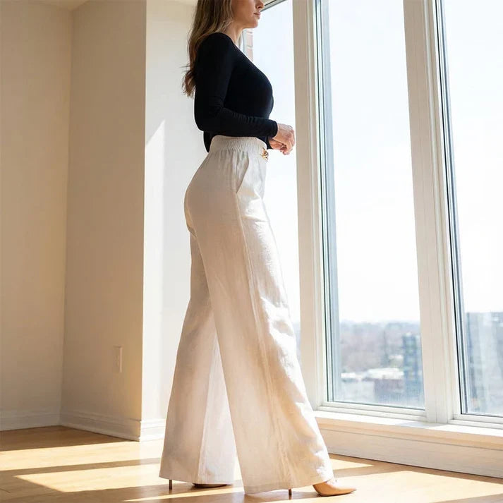 Casiana - Pantalones anchos de tiro alto con detalle de cinturón