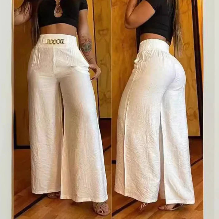 Casiana - Pantalones anchos de tiro alto con detalle de cinturón