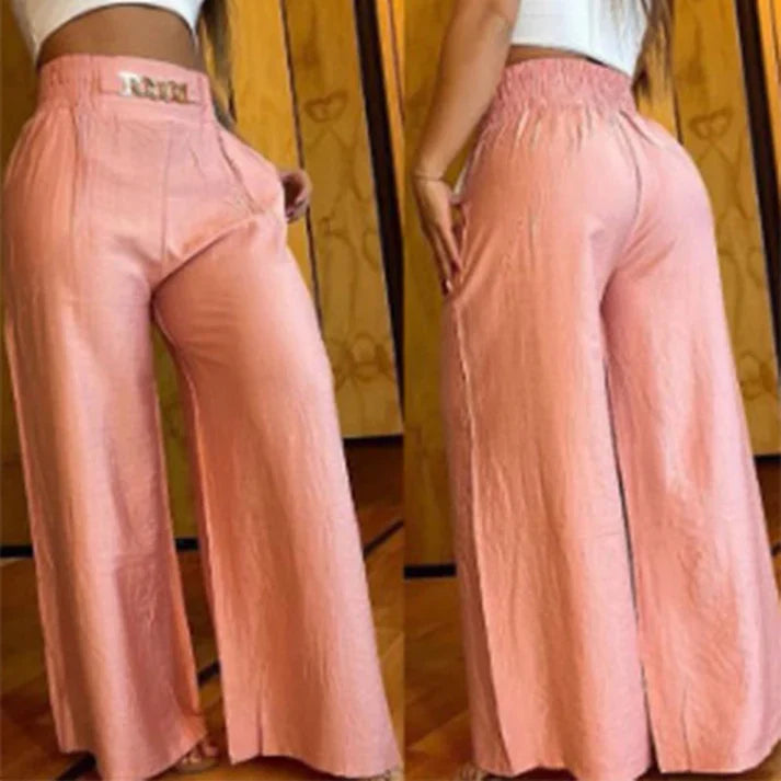 Casiana - Pantalones anchos de tiro alto con detalle de cinturón