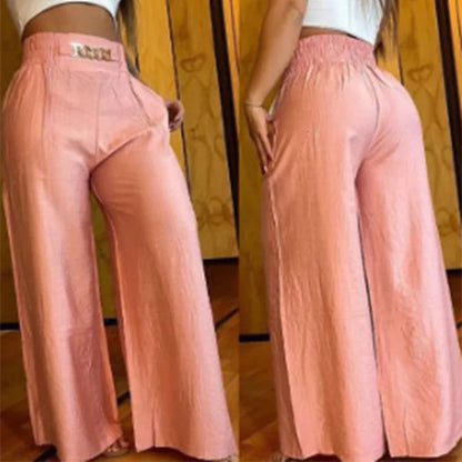 Casiana - Pantalones anchos de tiro alto con detalle de cinturón