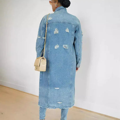 Olivia - Chaqueta denim larga con roturas