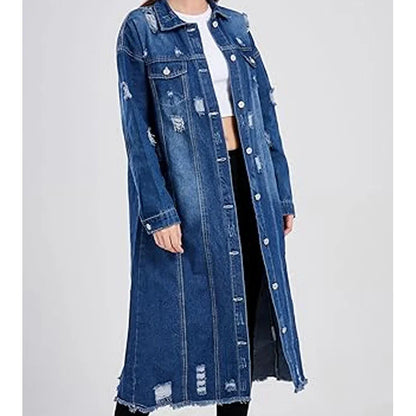 Olivia - Chaqueta denim larga con roturas
