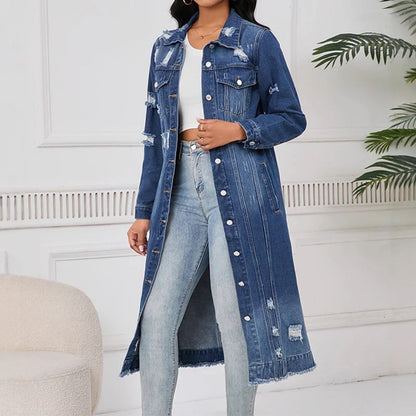Olivia - Chaqueta denim larga con roturas