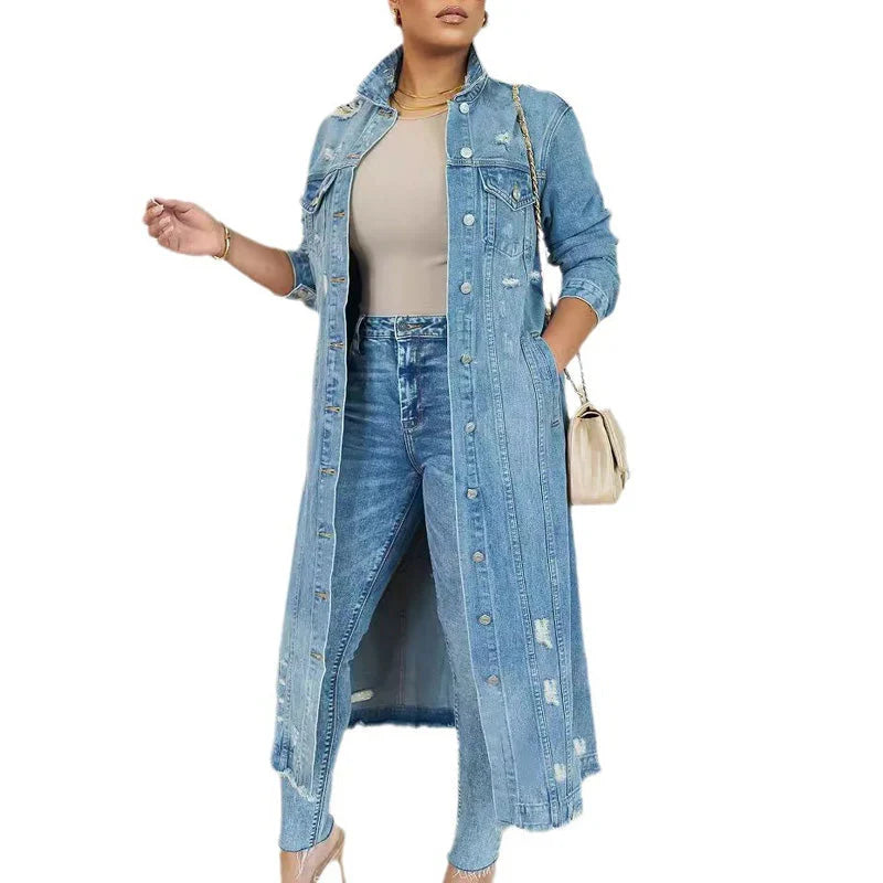 Olivia - Chaqueta denim larga con roturas
